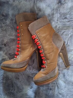 NWOT Victoria's Secret X Colin Stuart Suede & Leather High-Heel Booties Rare Y2K